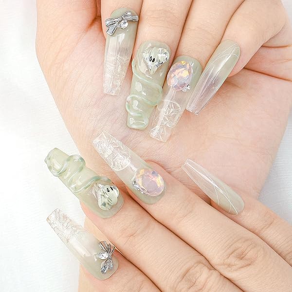 Amazon | Sethexy 手作りネイルチップ ロングバレリーナチップ バラ